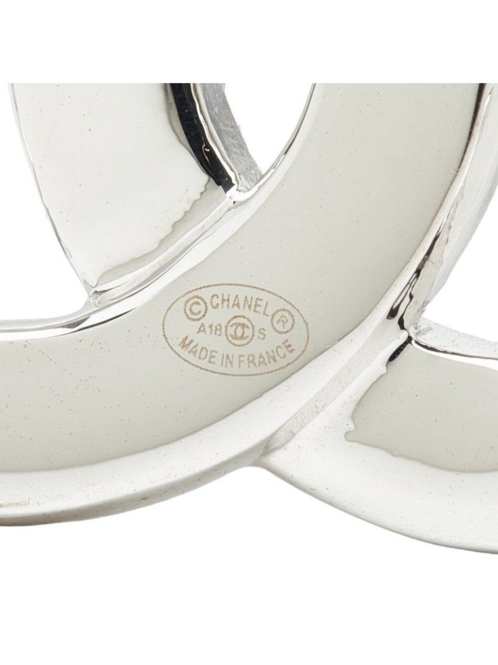 Chanel CC Logo Brooch Silver Metal Faux Pearl Line Stone - Picture 3 of 3